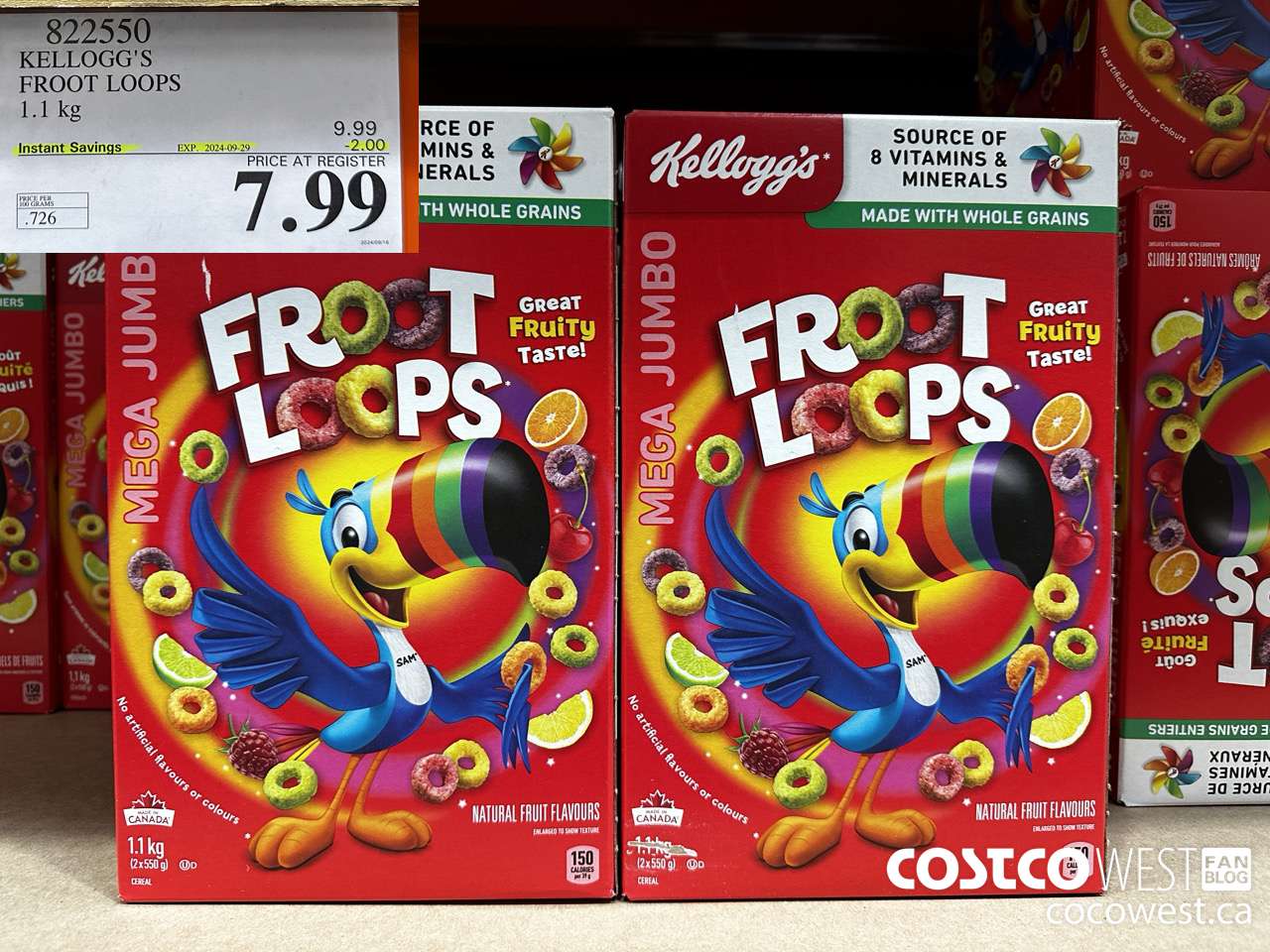 822550 KELLOGGS FROOT LOOPS 1.1 kg ($2.00 INSTANT SAVINGS EXPIRES ON 2024-09-29) $7.99
