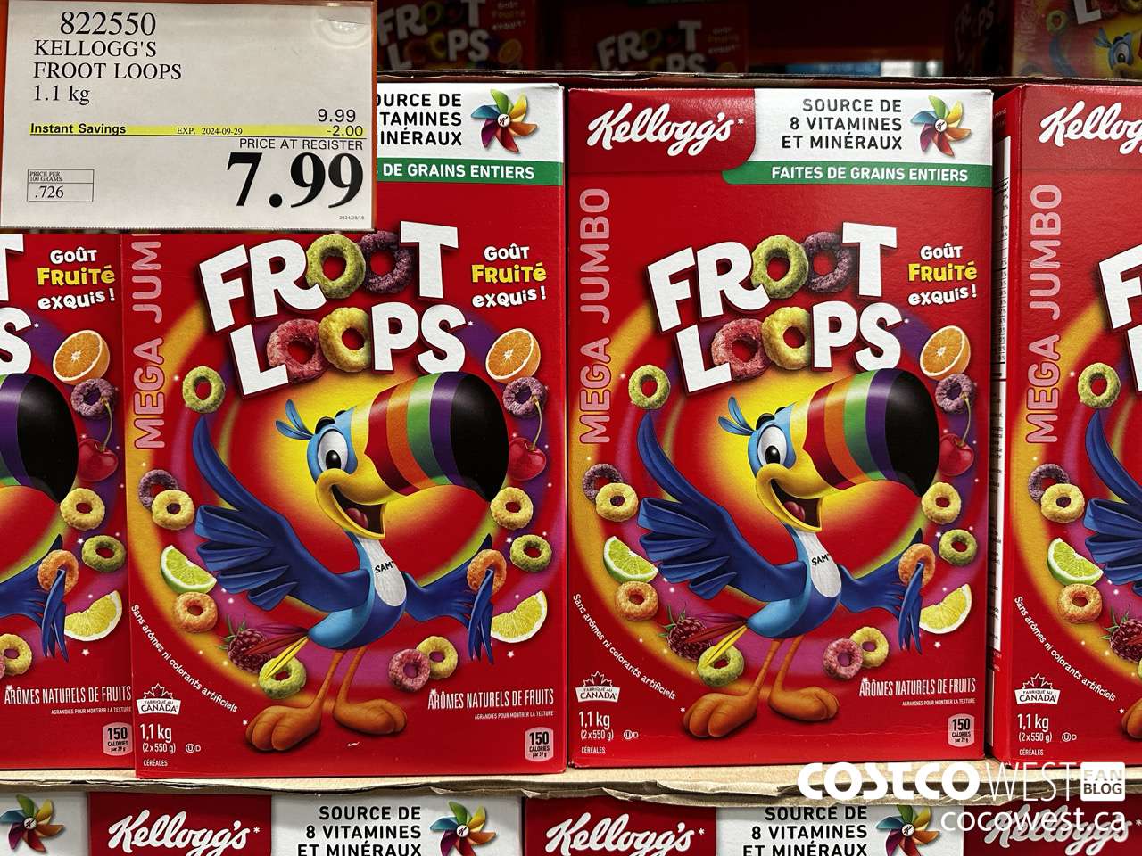 822550 KELLOGGS FROOT LOOPS 1.1 kg ($2.00 INSTANT SAVINGS EXPIRES ON 2024-09-29) $7.99