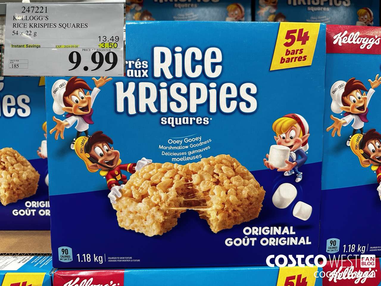 247221 KELLOGG'S RICE KRISPIES SQUARES 54 X 22 G ($3.50 INSTANT SAVINGS EXPIRES ON 2024-09-08) $9.99