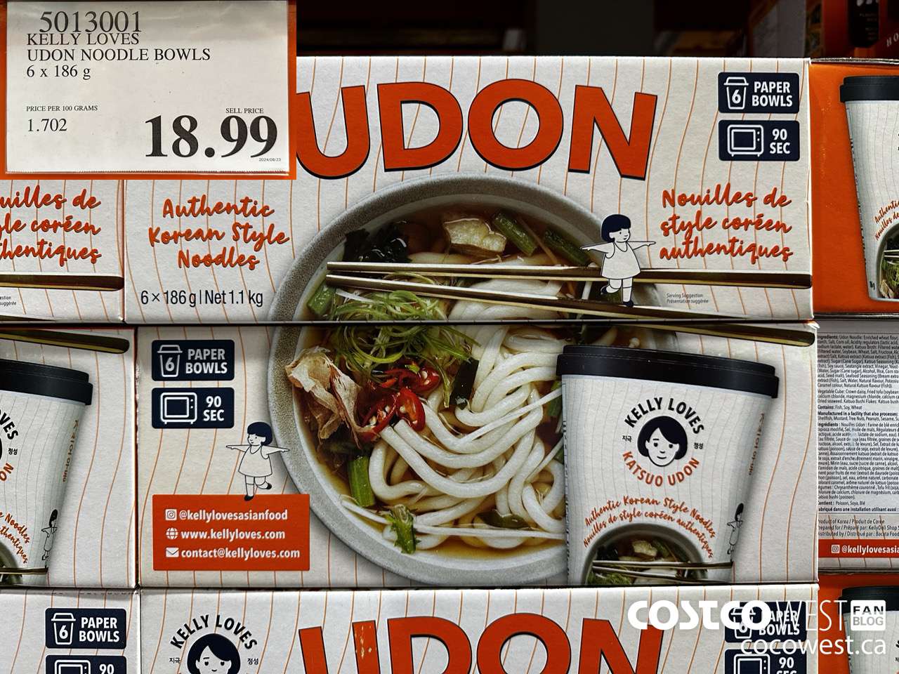 5013001 KELLY LOVES UDON NOODLE BOWLS 6 X 186 G $18.99