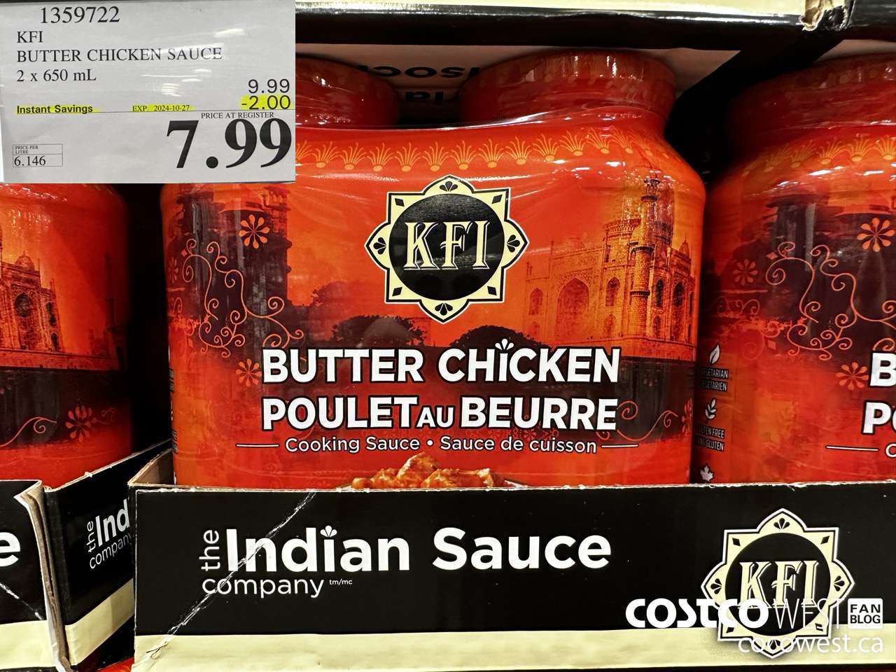1359722 KFI BUTTER CHICKEN SAUCE 2 x 650 mL ($2.00 INSTANT SAVINGS EXPIRES ON 2024-10-27) $7.99