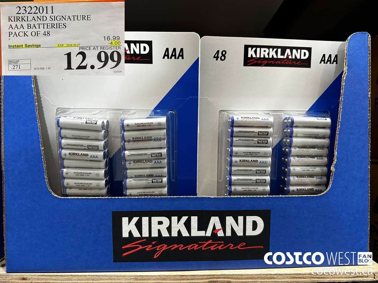 2322011 KIRKLAND SIGNATURE AAA BATTERIES PACK OF 48 ($4.00 INSTANT SAVINGS EXPIRES ON 2024-10-27) $12.99