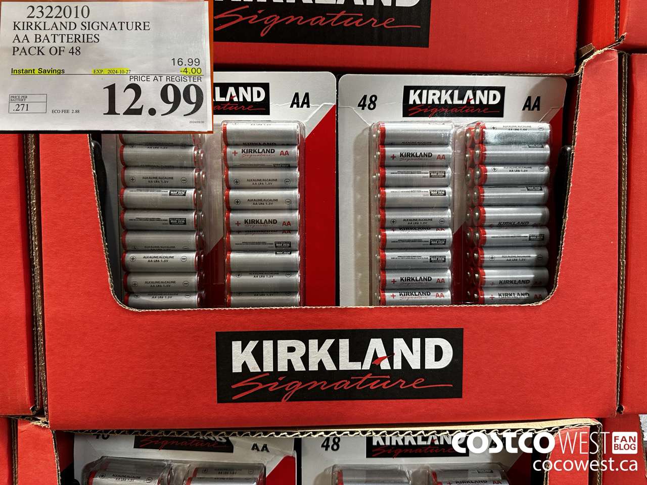 2322010 KIRKLAND SIGNATURE AA BATTERIES PACK OF 48 ($4.00 INSTANT SAVINGS EXPIRES ON 2024-10-27) $12.99
