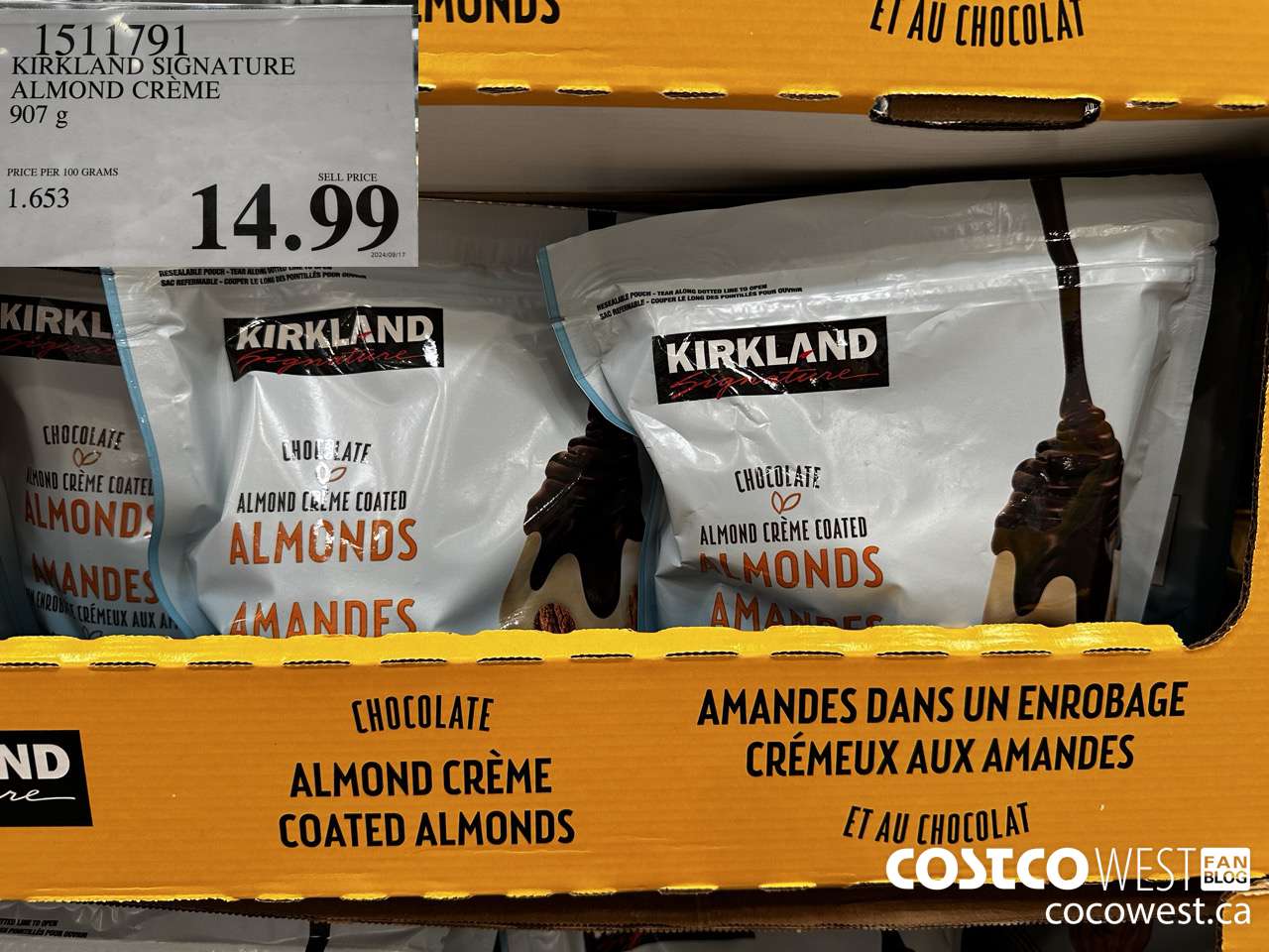 1511791 KIRKLAND SIGNATURE ALMOND CREME 907G $14.99