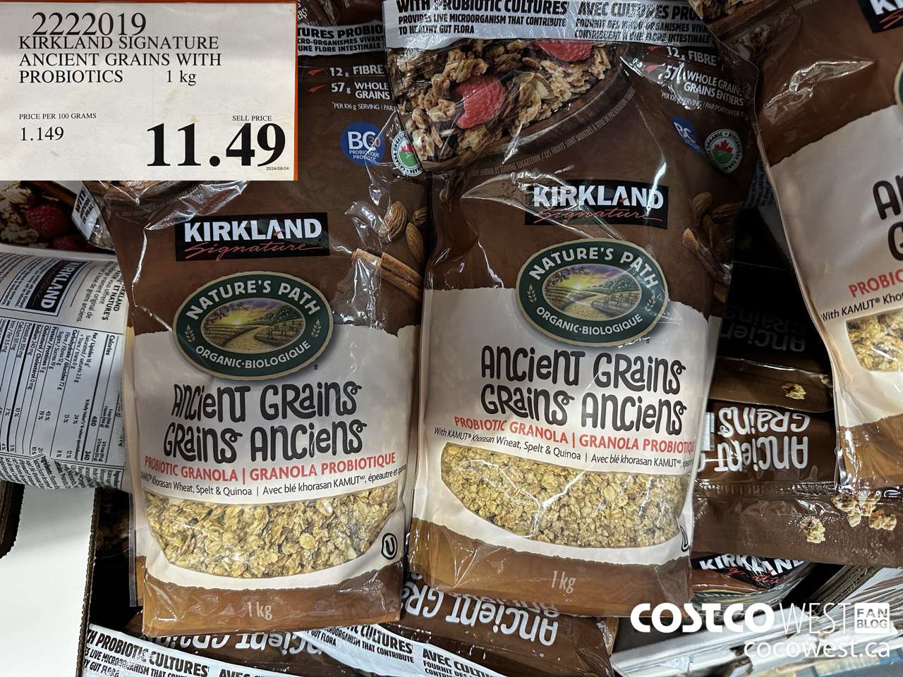 2222019 KIRKLAND SIGNATURE ANCIENT GRAINS WITH PROBIOTICS 1KG $11.49