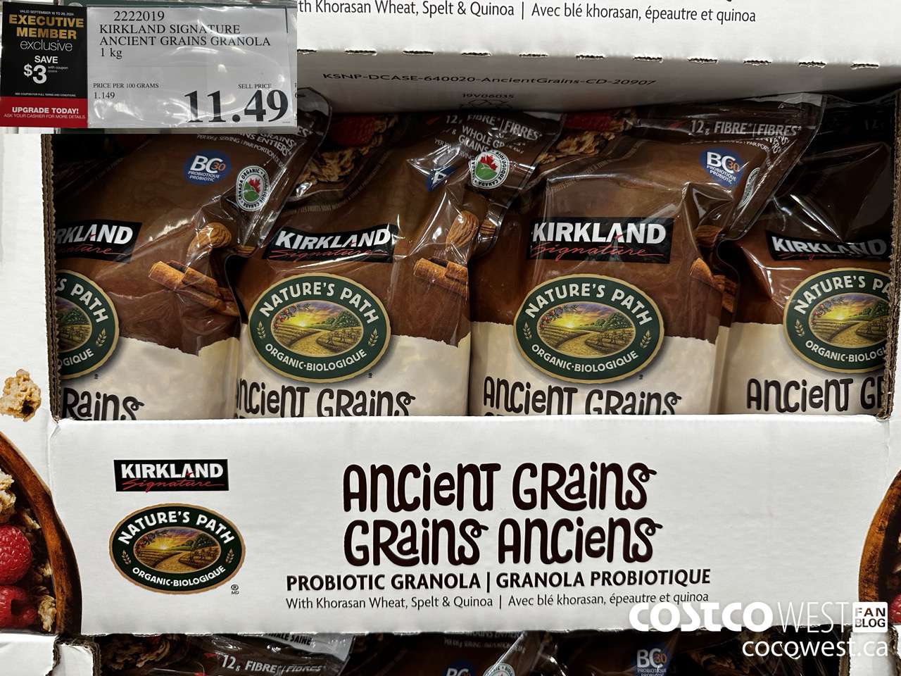 2222019 KIRKLAND SIGNATURE ANCIENT GRAINS WITH PROBIOTICS 1KG ($3.00 INSTANT SAVINGS EXPIRES ON 2024-09-29) $8.49