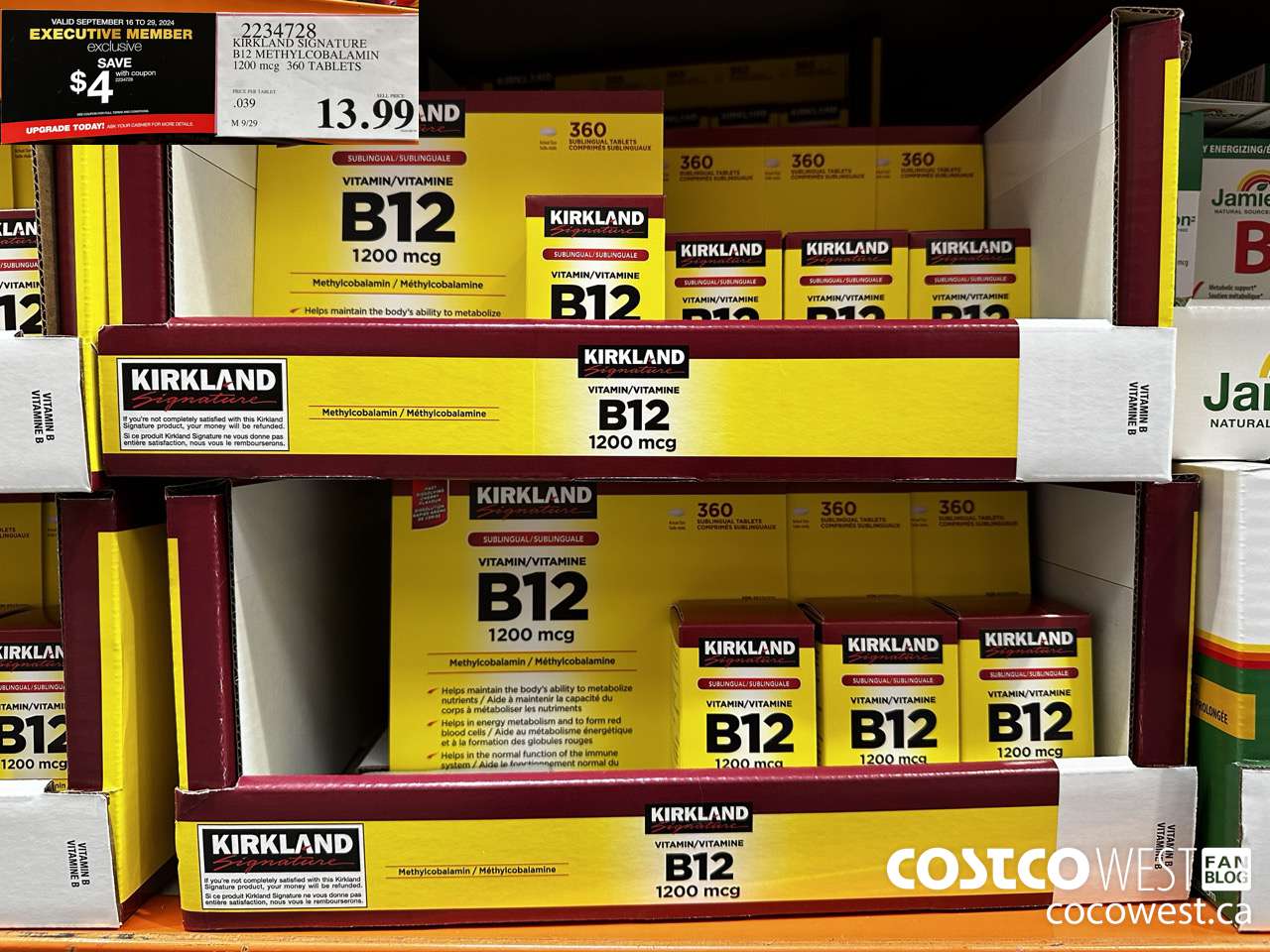 2234728 KIRKLAND SIGNATURE B12 METHYLCOBALAMIN 1200MCG 360 TABLETS ($4.00 INSTANT SAVINGS EXPIRES ON 2024-09-29) $9.99