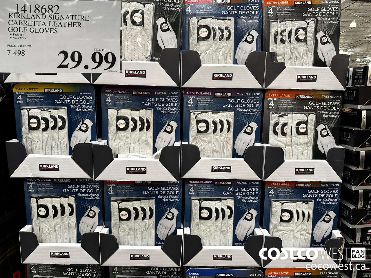 1418682 KIRKLAND SIGNATURE CABRETTA LEATHER GOLF GLOVES $29.99