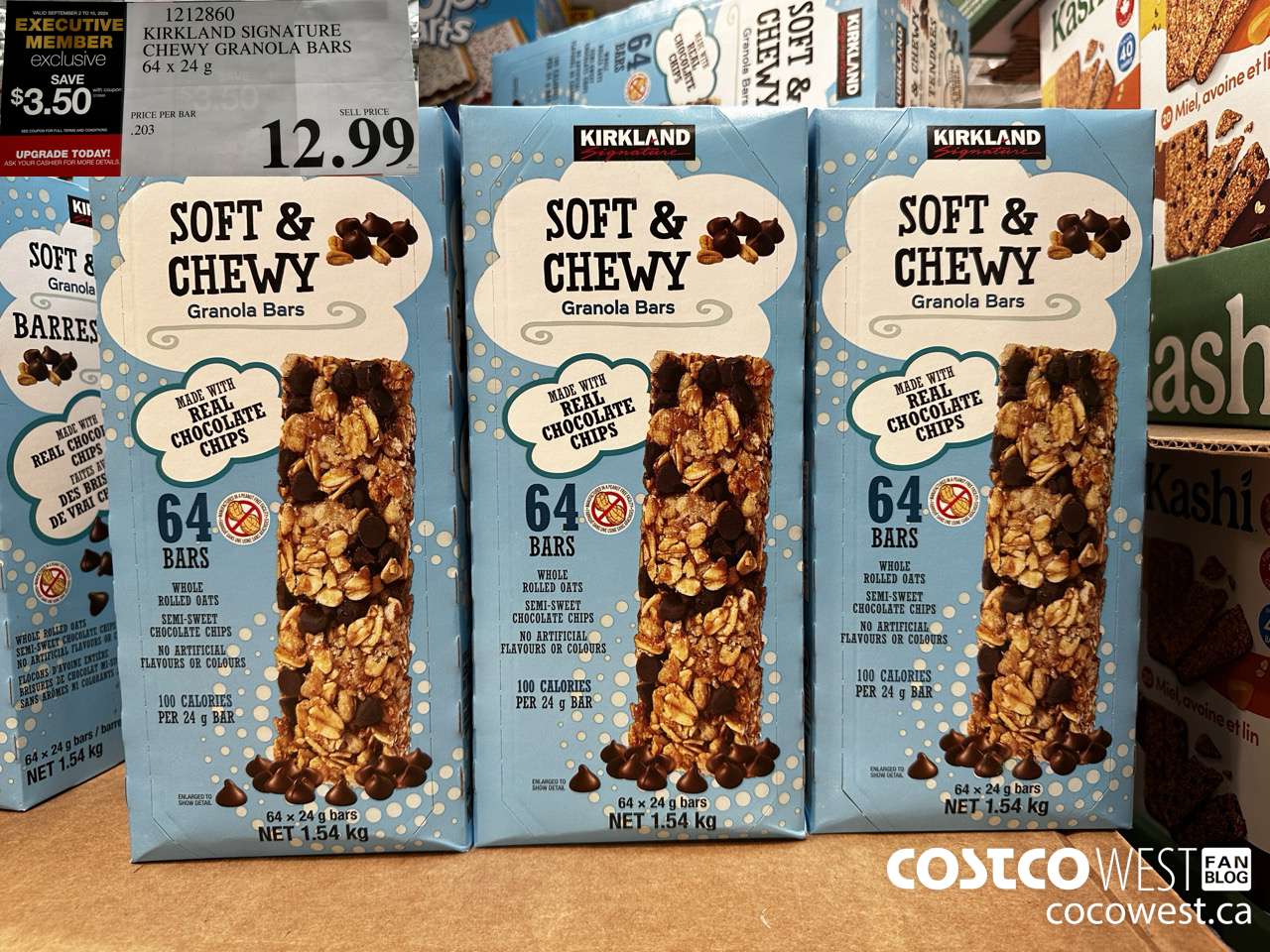 1212860 KIRKLAND SIGNATURE CHEWY GRANOLA BARS 64 X 24 G ($3.50 INSTANT SAVINGS EXPIRES ON 2024-09-15) $9.49