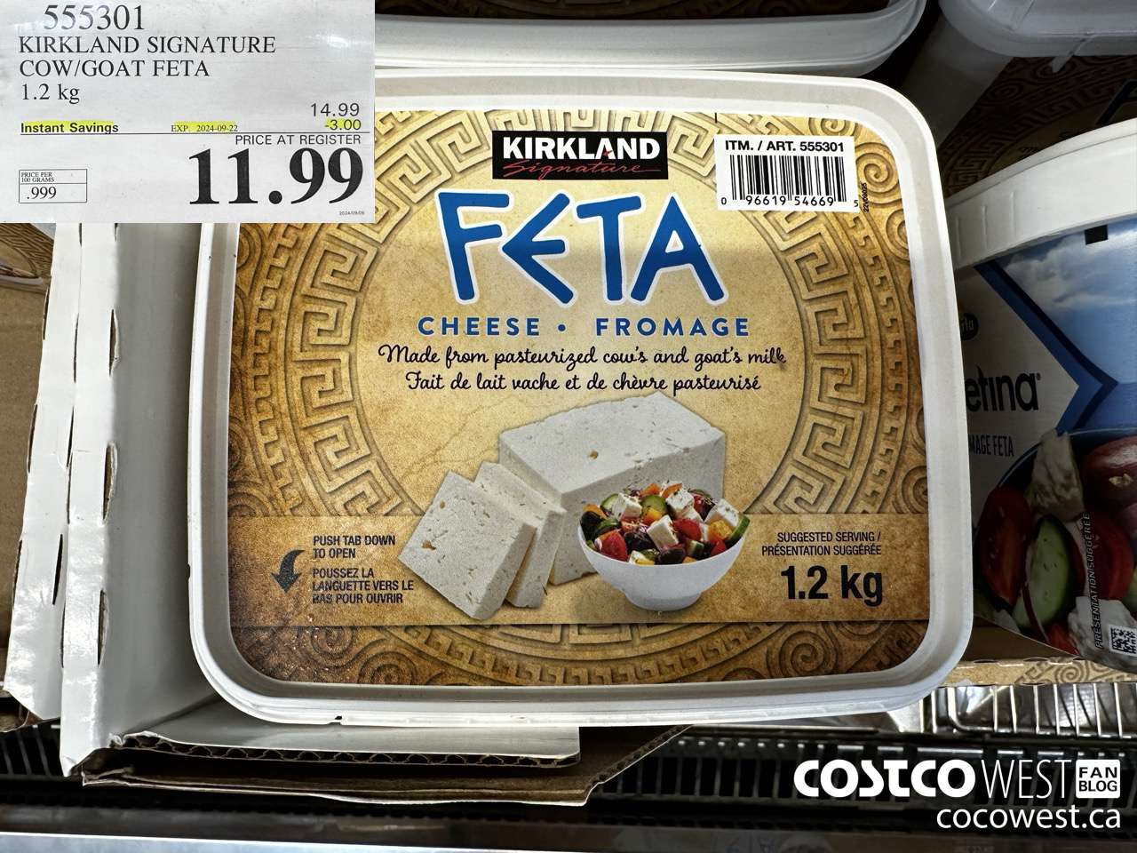 555301 KIRKLAND SIGNATURE COW/GOAT FETA 1.2 kg ($3.00 INSTANT SAVINGS EXPIRES ON 2024-09-22) $11.99