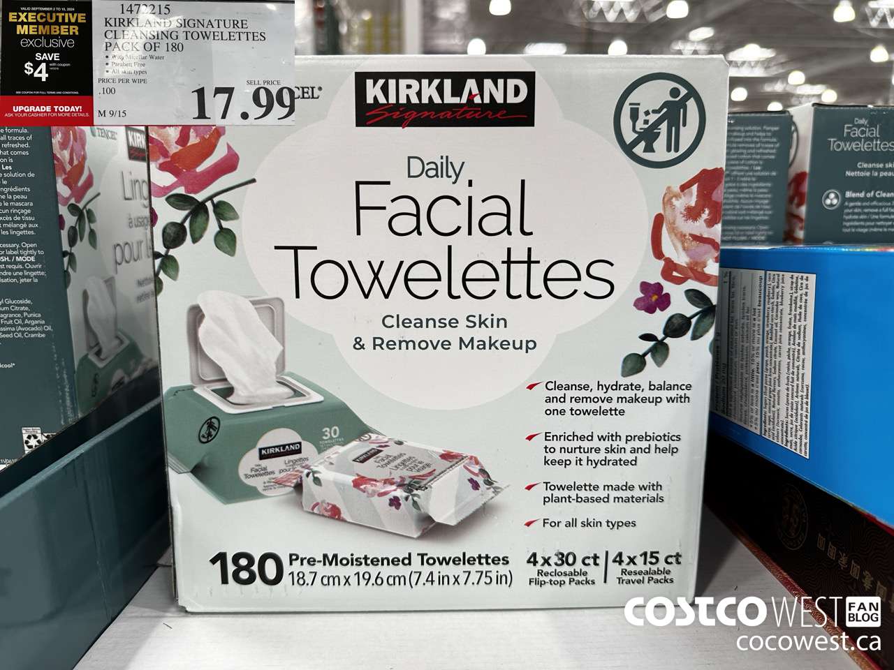 1472215 KIRKLAND SIGNATURE DAILY FACIAL TOWELETTES 180CT ($4.00 INSTANT SAVINGS EXPIRES ON 2024-09-15) $13.99