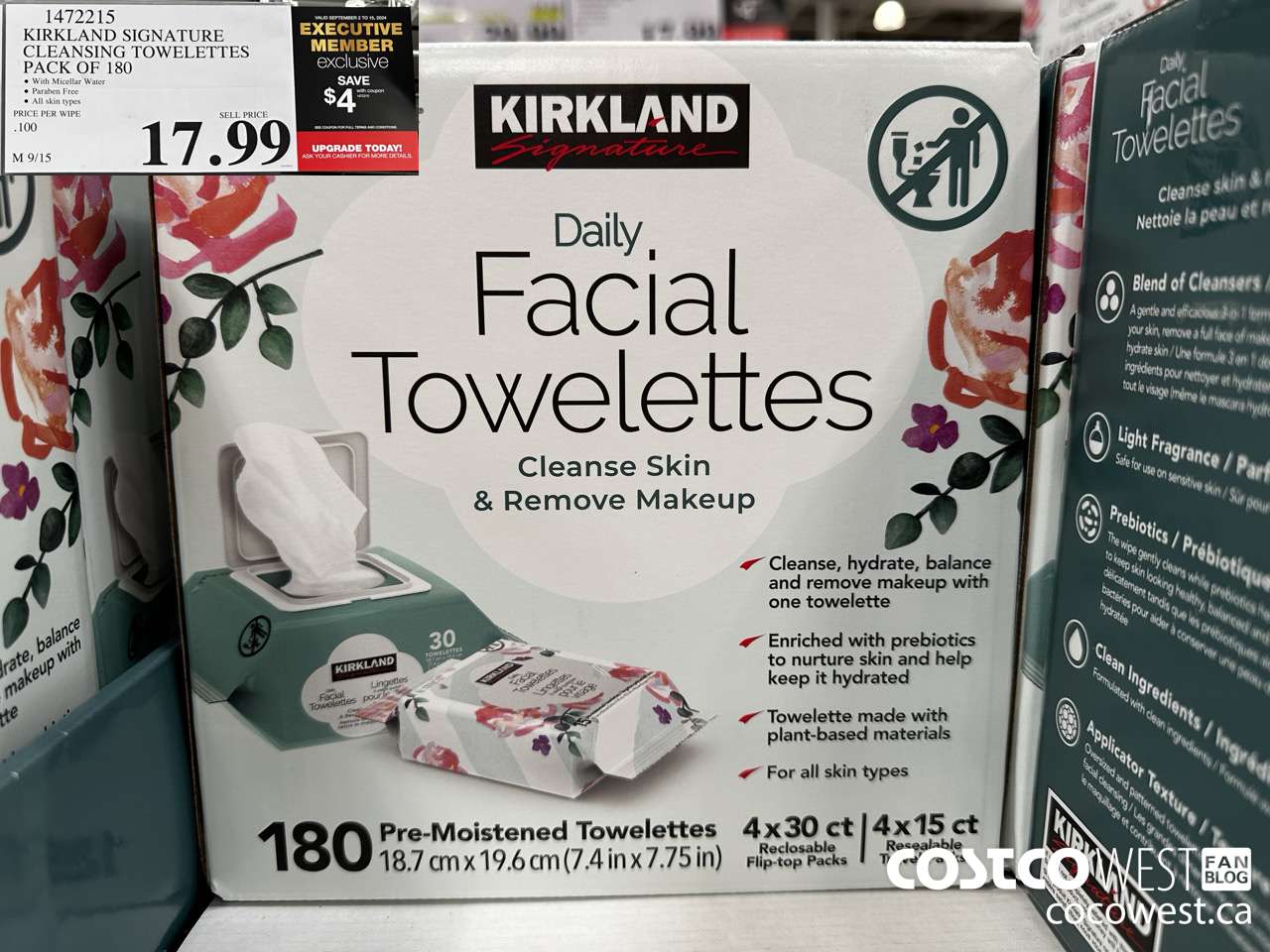 1472215 KIRKLAND SIGNATURE DAILY FACIAL TOWELETTES 180CT ($4.00 INSTANT SAVINGS EXPIRES ON 2024-09-15) $13.99