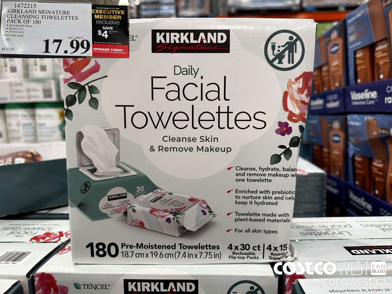 1472215 KIRKLAND SIGNATURE DAILY FACIAL TOWELETTES 180CT ($4.00 INSTANT SAVINGS EXPIRES ON 2024-09-15) $13.99