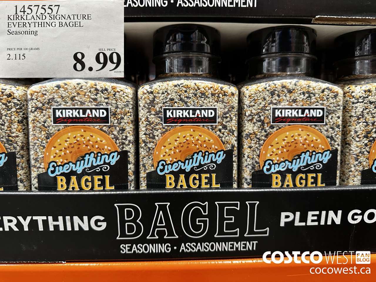 1457557 KIRKLAND SIGNATURE EVERYTHING BAGEL SEASONING 17.8 OZ $8.99