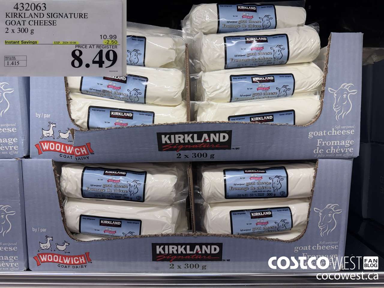 432063 KIRKLAND SIGNATURE GOAT CHEESE 2 x 300 g ($2.50 INSTANT SAVINGS EXPIRES ON 2024-10-06) $8.49