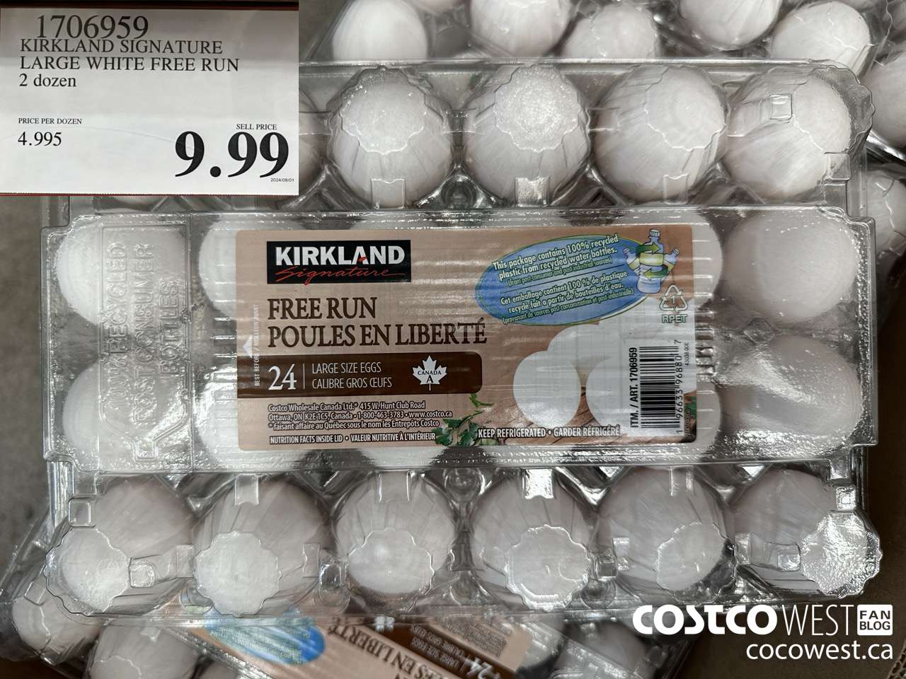 1706959 KIRKLAND SIGNATURE LARGE WHITE FREE RUN 2 DOZEN $9.99