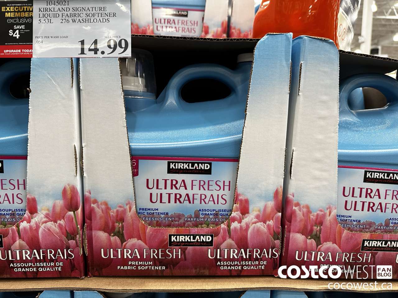 1045021 KIRKLAND SIGNATURE LIQUID FABRIC SOFTENER 5.53L 276 WASHLOADS ($4.00 INSTANT SAVINGS EXPIRES ON 2024-09-15) $10.99