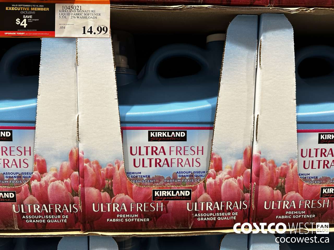 1045021 KIRKLAND SIGNATURE LIQUID FABRIC SOFTENER 5.53L 276 WASHLOADS ($4.00 INSTANT SAVINGS EXPIRES ON 2024-09-15) $14.99