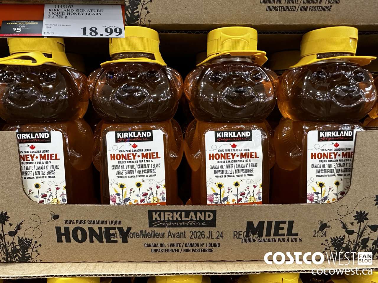 1149163 KIRKLAND SIGNATURE LIQUID HONEY BEARS 3 X 750 G ($5.00 INSTANT SAVINGS EXPIRES ON 2024-09-15) $13.99