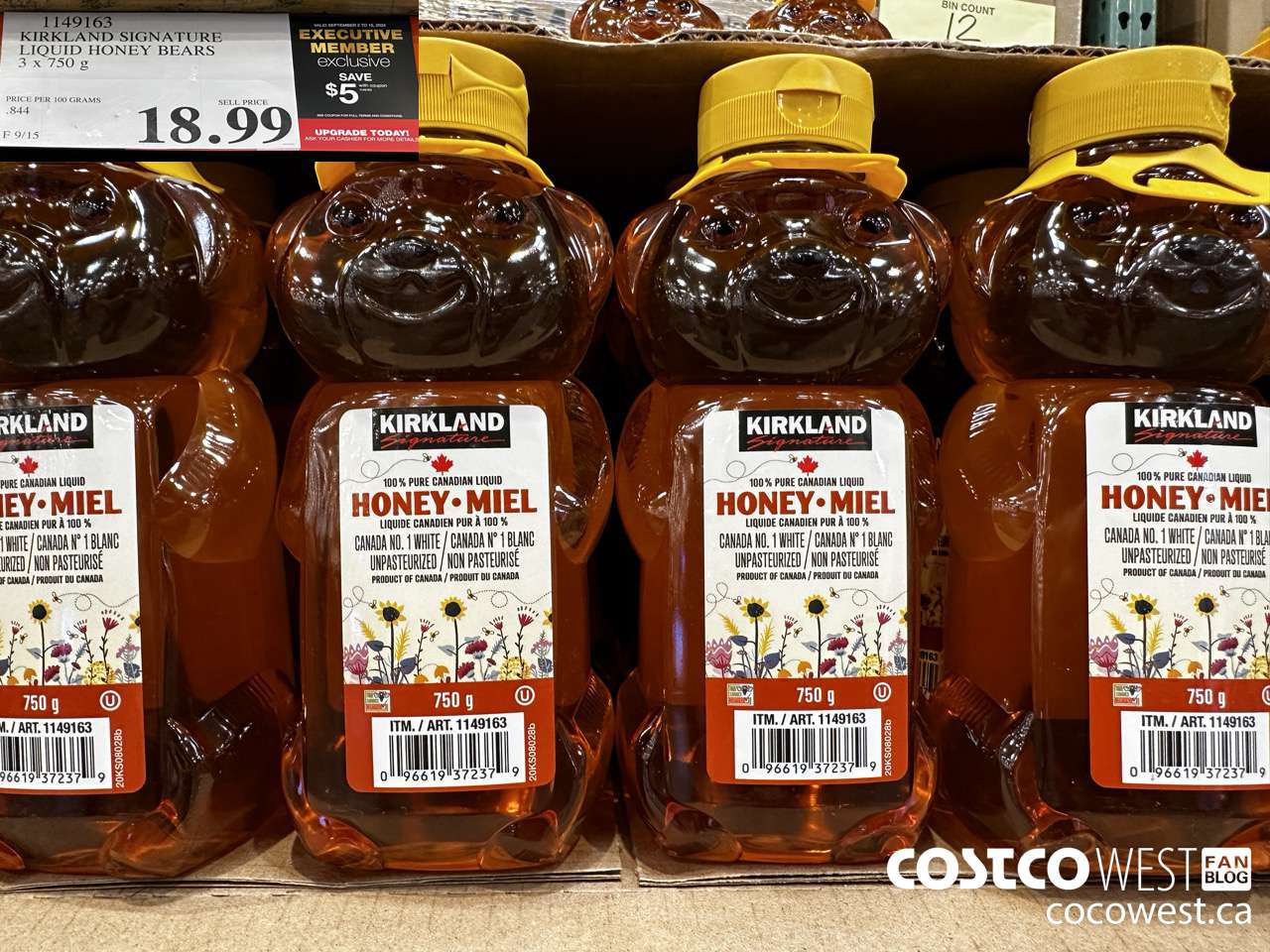 1149163 KIRKLAND SIGNATURE LIQUID HONEY BEARS 3 X 750 G ($5.00 INSTANT SAVINGS EXPIRES ON 2024-09-15) $13.99