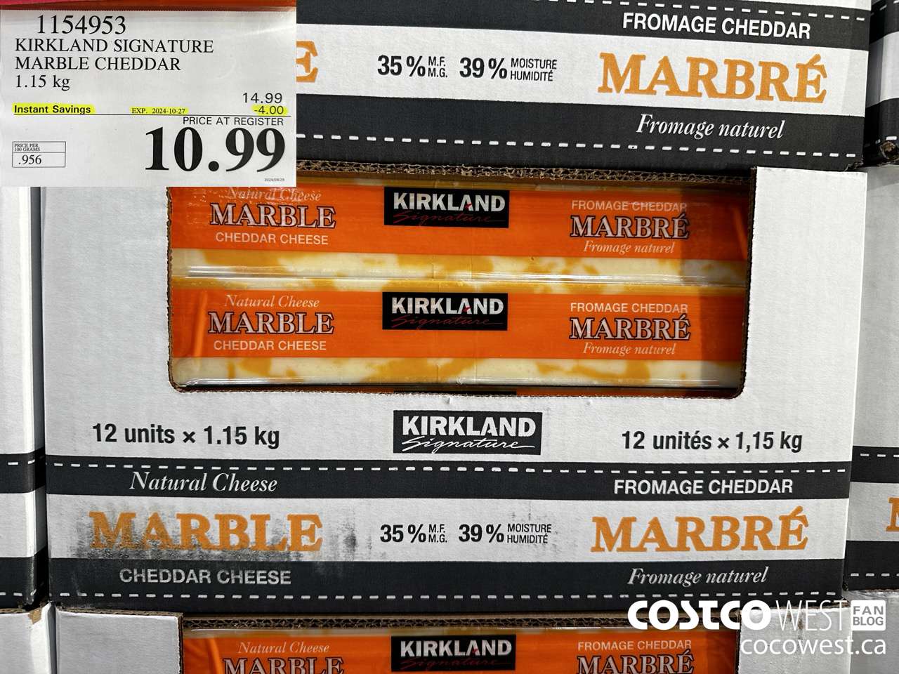 1154953 KIRKLAND SIGNATURE MARBLE CHEDDAR 1.15 KG ($4.00 INSTANT SAVINGS EXPIRES ON 2024-10-27) $10.99