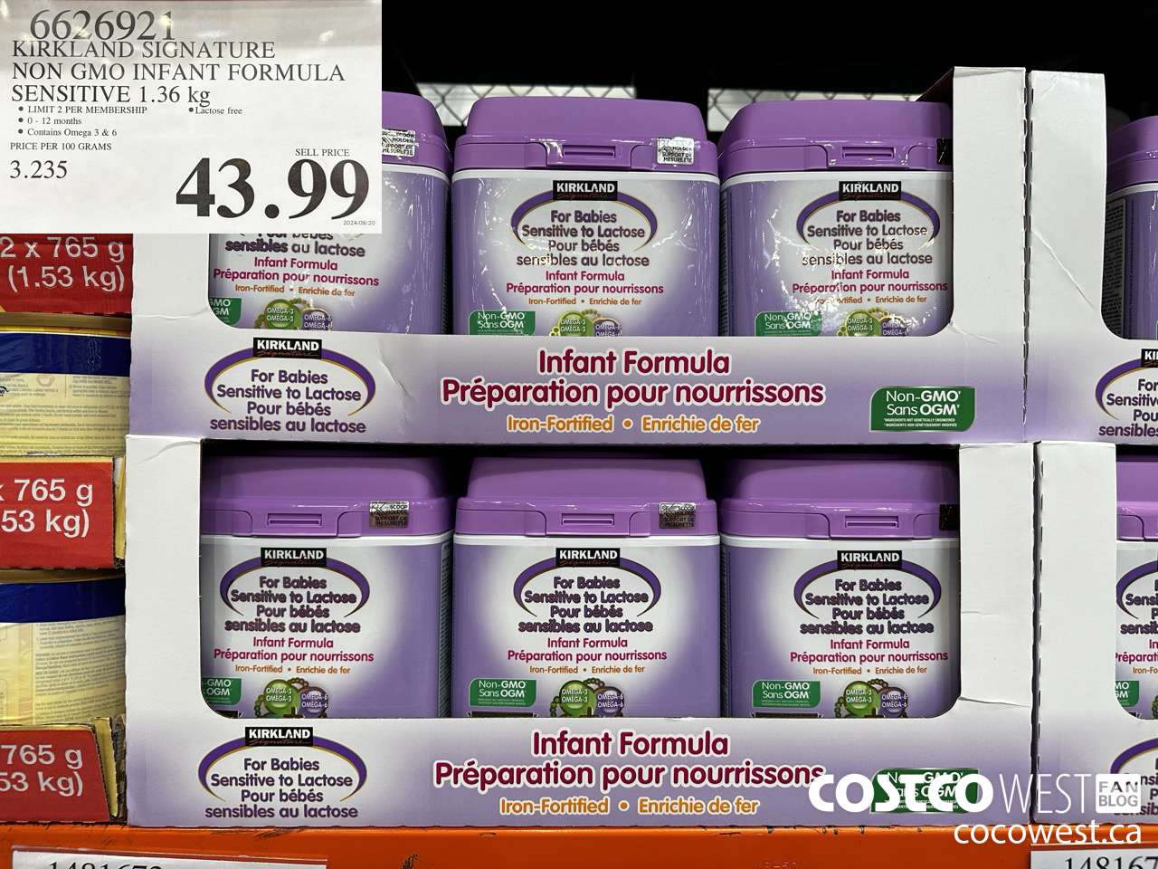 6626921 KIRKLAND SIGNATURE NON GMO INFANT FORMULA SENSITIVE 1.36 kg $43.99