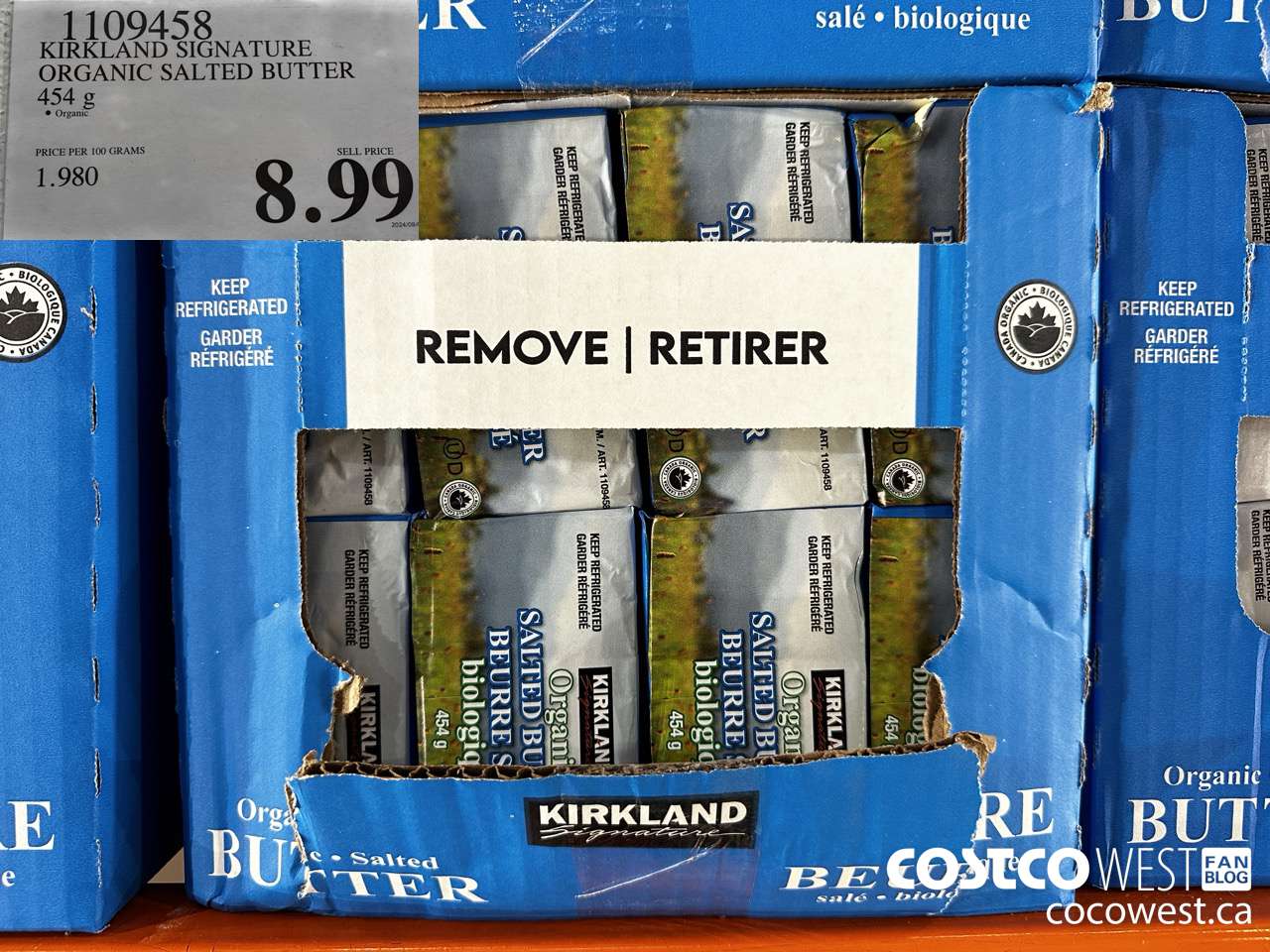 1109458 KIRKLAND SIGNATURE ORGANIC SALTED BUTTER 454 g $8.99