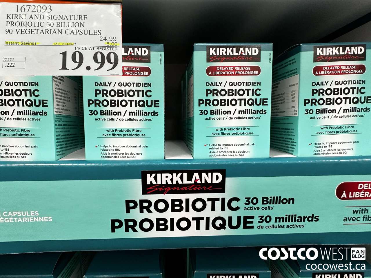 1672093 KIRKLAND SIGNATURE PROBIOTIC 30 BILLION 90 VEGETARIAN CAPSULES ($5.00 INSTANT SAVINGS EXPIRES ON 2024-09-22) $19.99