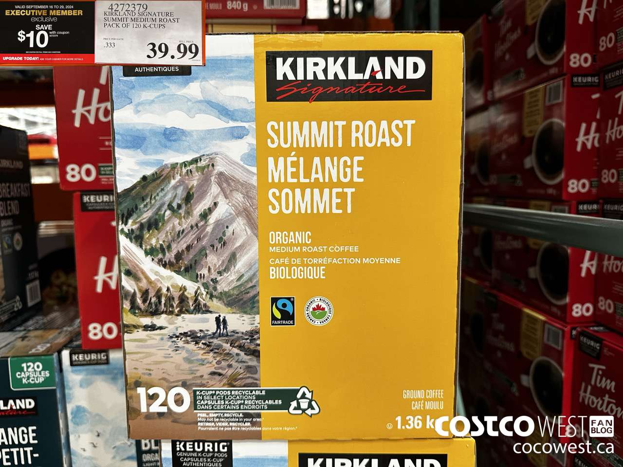 4272379 KIRKLAND SIGNATURE SUMMIT MEDIUM ROAST PACK OF 120 K-CUPS ($10.00 INSTANT SAVINGS EXPIRES ON 2024-09-29) $39.99