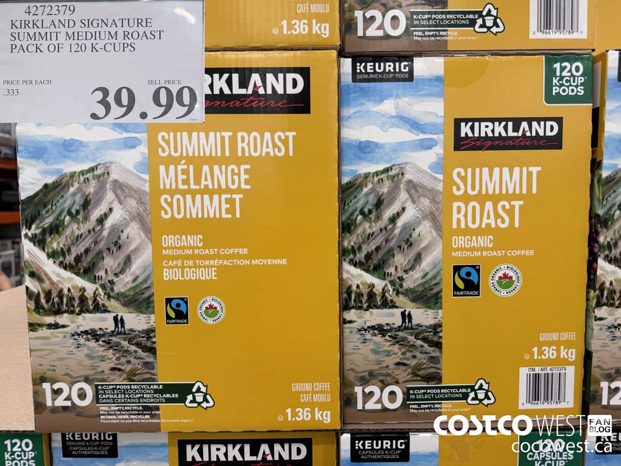 4272379 KIRKLAND SIGNATURE SUMMIT MEDIUM ROAST PACK OF 120 K-CUPS $39.99