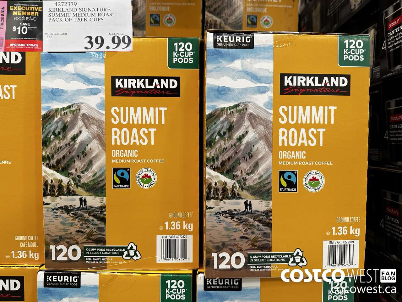 4272379 KIRKLAND SIGNATURE SUMMIT MEDIUM ROAST PACK OF 120 K-CUPS ($10.00 INSTANT SAVINGS EXPIRES ON 2024-09-29) $39.99