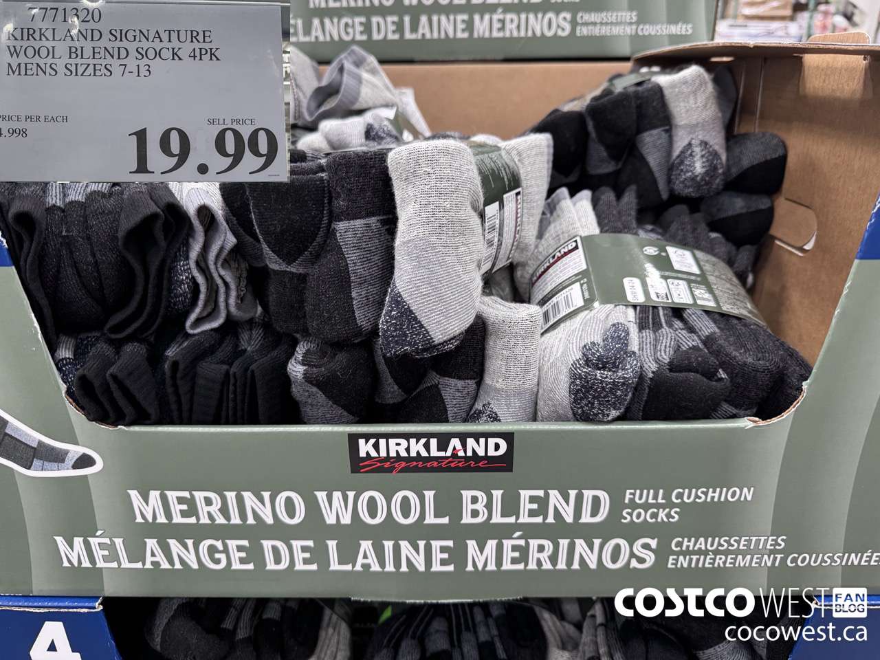 7771320 KIRKLAND SIGNATURE WOOL BLEND SOCK 4PK MENS SIZES 7-13 $19.99