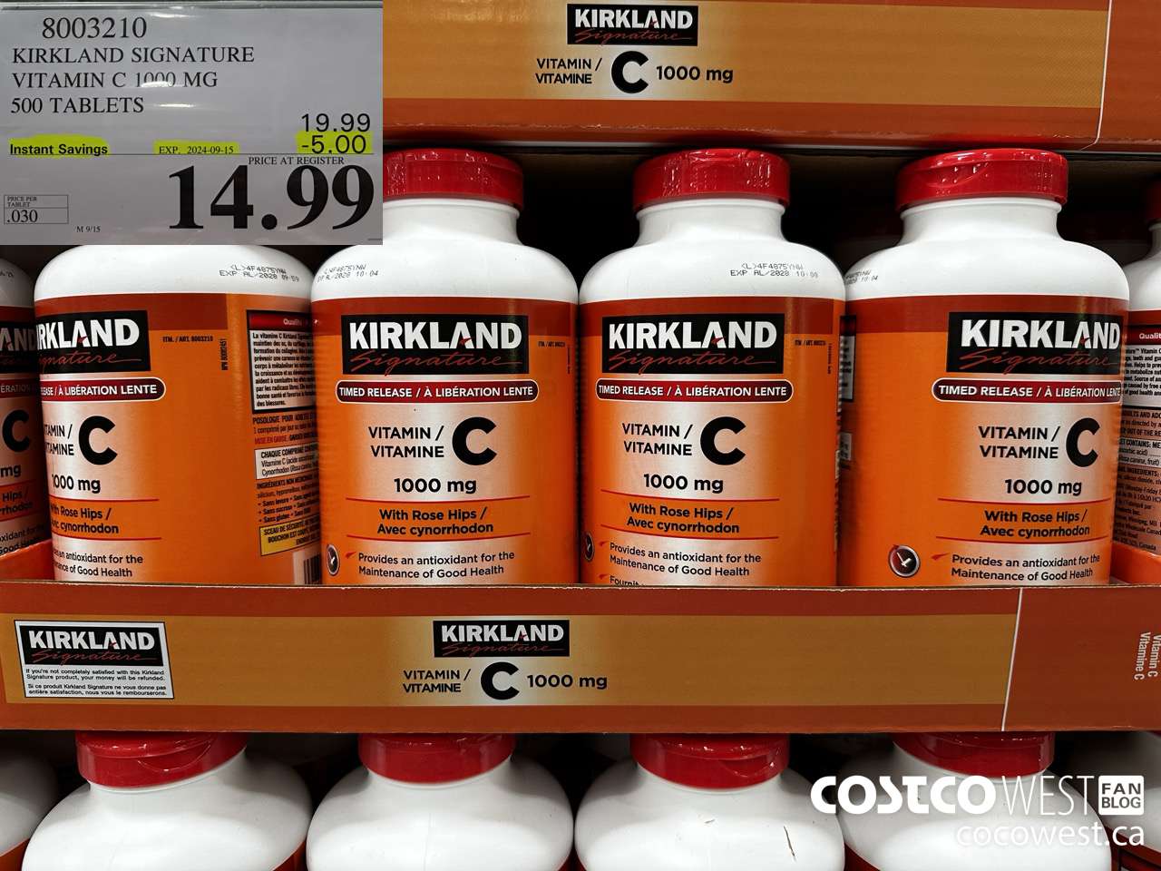 8003210 KIRKLAND SIGNATURE VITAMIN C 1000 MG 500 TABLETS ($5.00 INSTANT SAVINGS EXPIRES ON 2024-09-15) $14.99