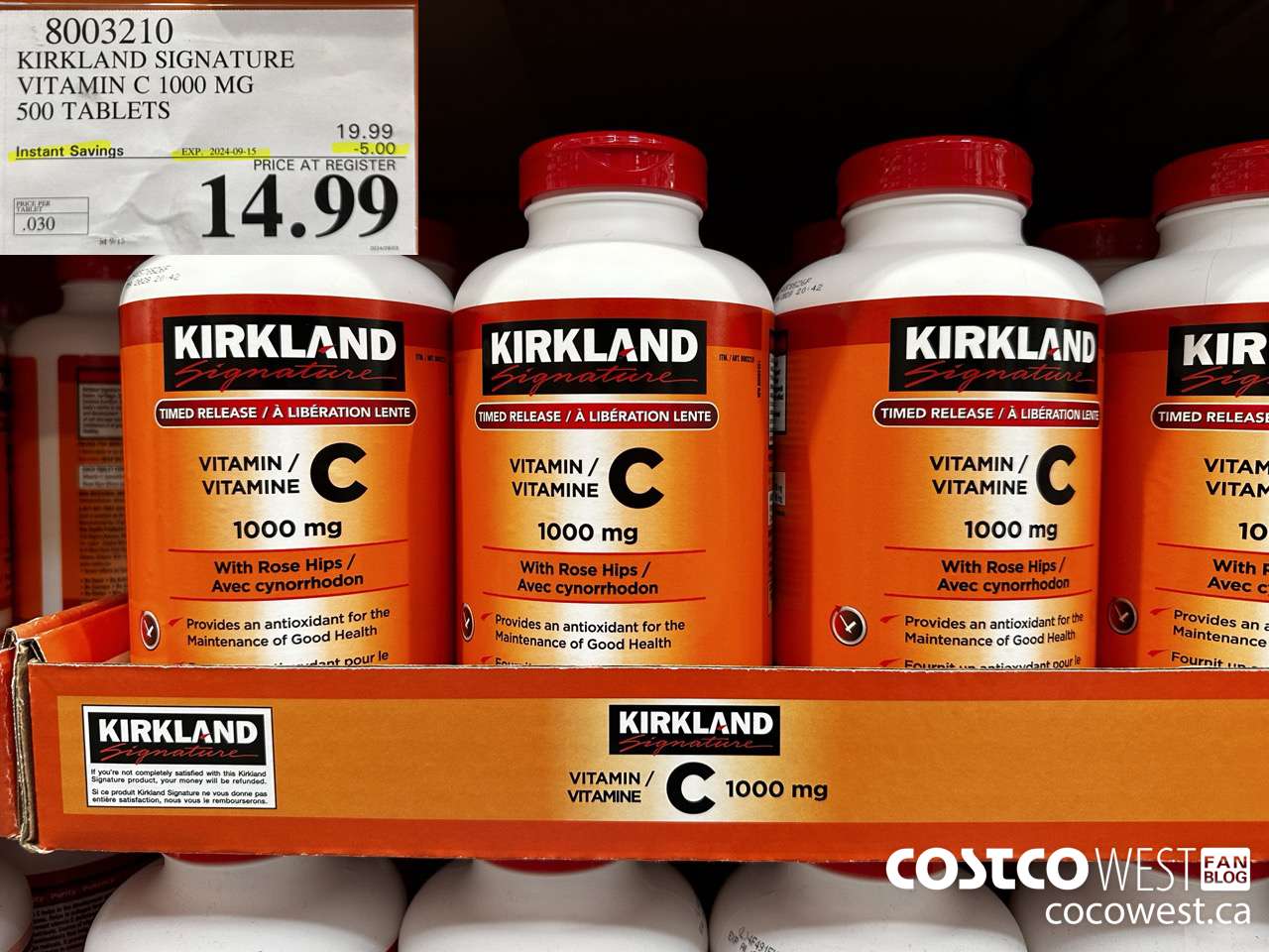 8003210 KIRKLAND SIGNATURE VITAMIN C 1000 MG 500 TABLETS ($5.00 INSTANT SAVINGS EXPIRES ON 2024-09-15) $14.99
