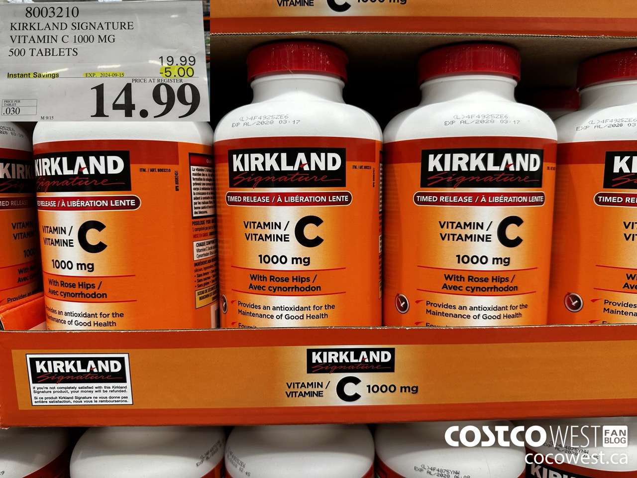 8003210 KIRKLAND SIGNATURE VITAMIN C 1000 MG 500 TABLETS ($5.00 INSTANT SAVINGS EXPIRES ON 2024-09-15) $14.99