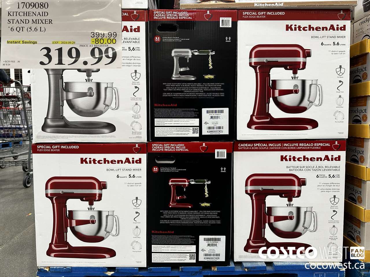 1709080 KITCHENAID STAND MIXER 6QT (5.6L) ($80.00 INSTANT SAVINGS EXPIRES ON 2024-09-29) $319.99