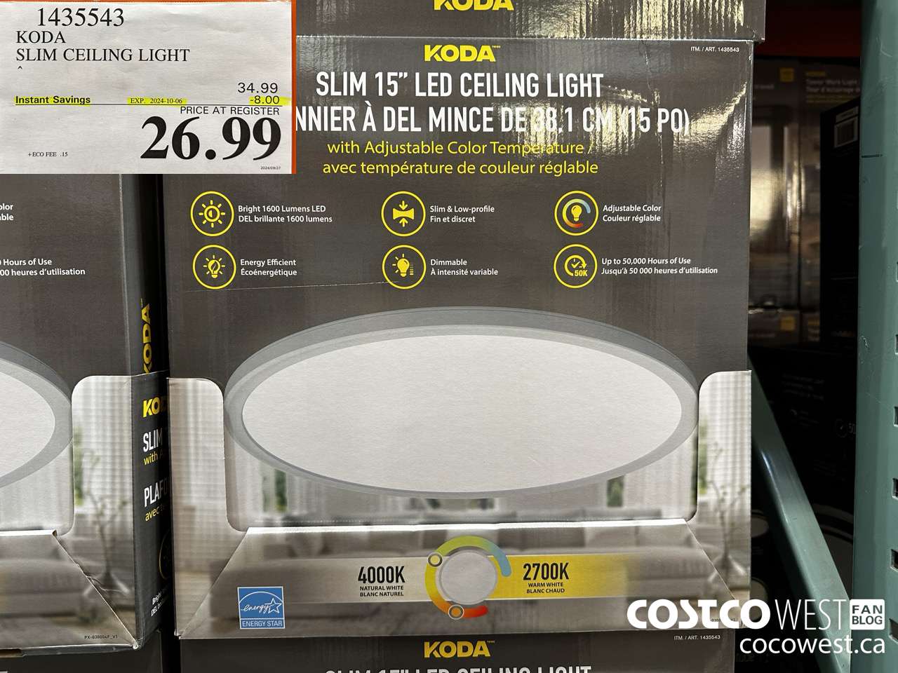 1435543 KODA SLIM CEILING LIGHT ($8.00 INSTANT SAVINGS EXPIRES ON 2024-10-06) $26.99