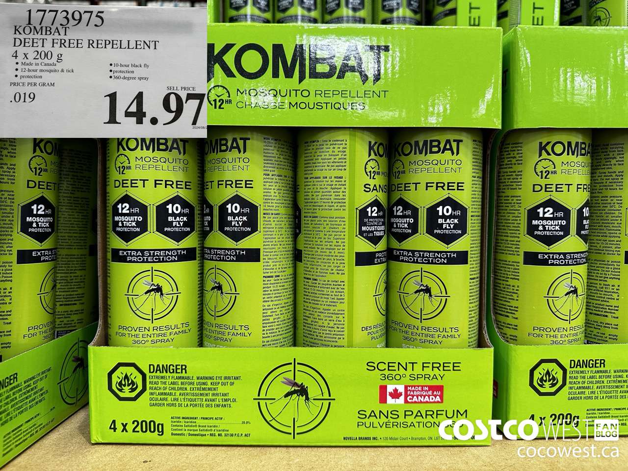 1773975 KOMBAT DEET FREE REPELLENT 4 x 200 g $14.97