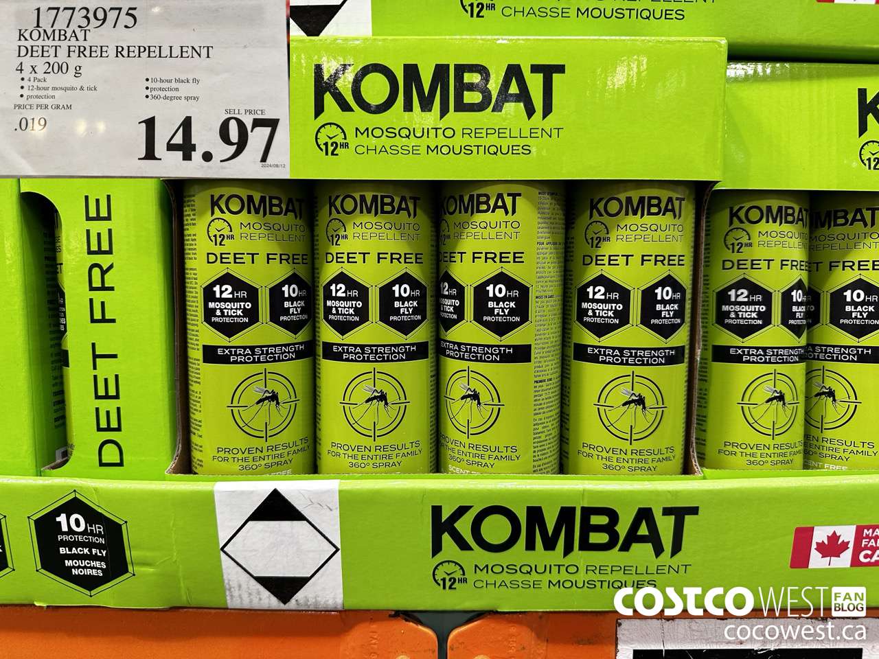 1773975 KOMBAT DEET FREE REPELLENT 4 x 200 g $14.97