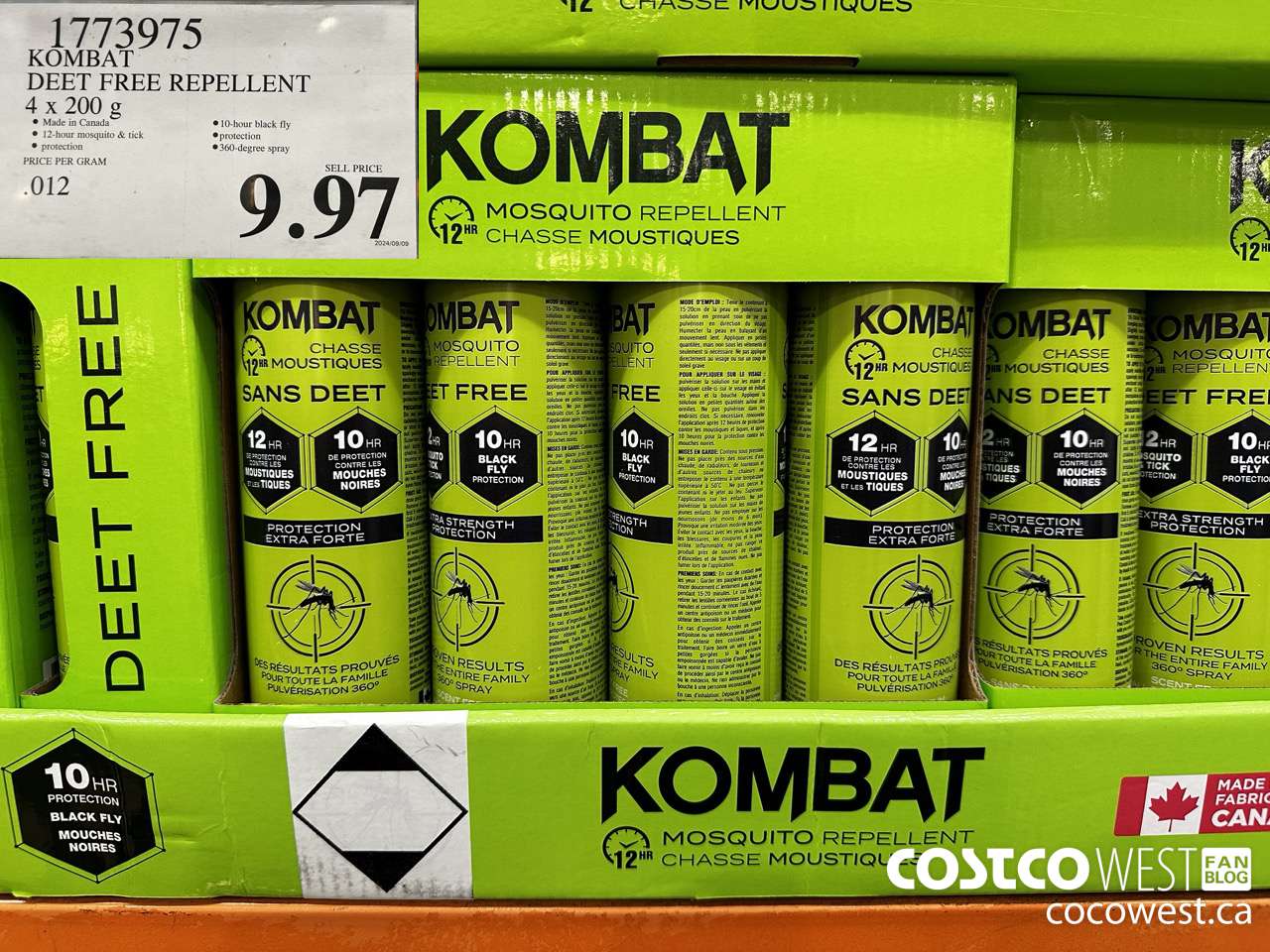 1773975 KOMBAT DEET FREE REPELLENT 4 x 200 g $9.97