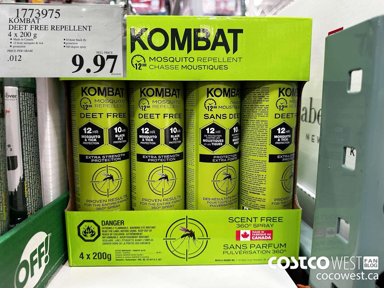 1773975 KOMBAT DEET FREE REPELLENT 4 x 200 g $9.97
