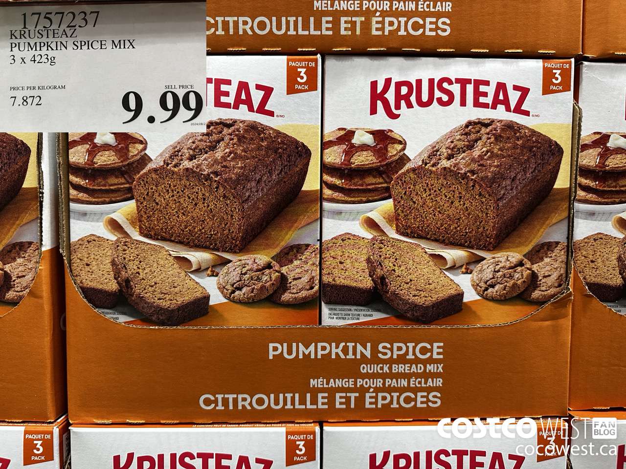1757237 KRUSTEAZ PUMPKIN SPICE MIX 3 X 423G $9.99