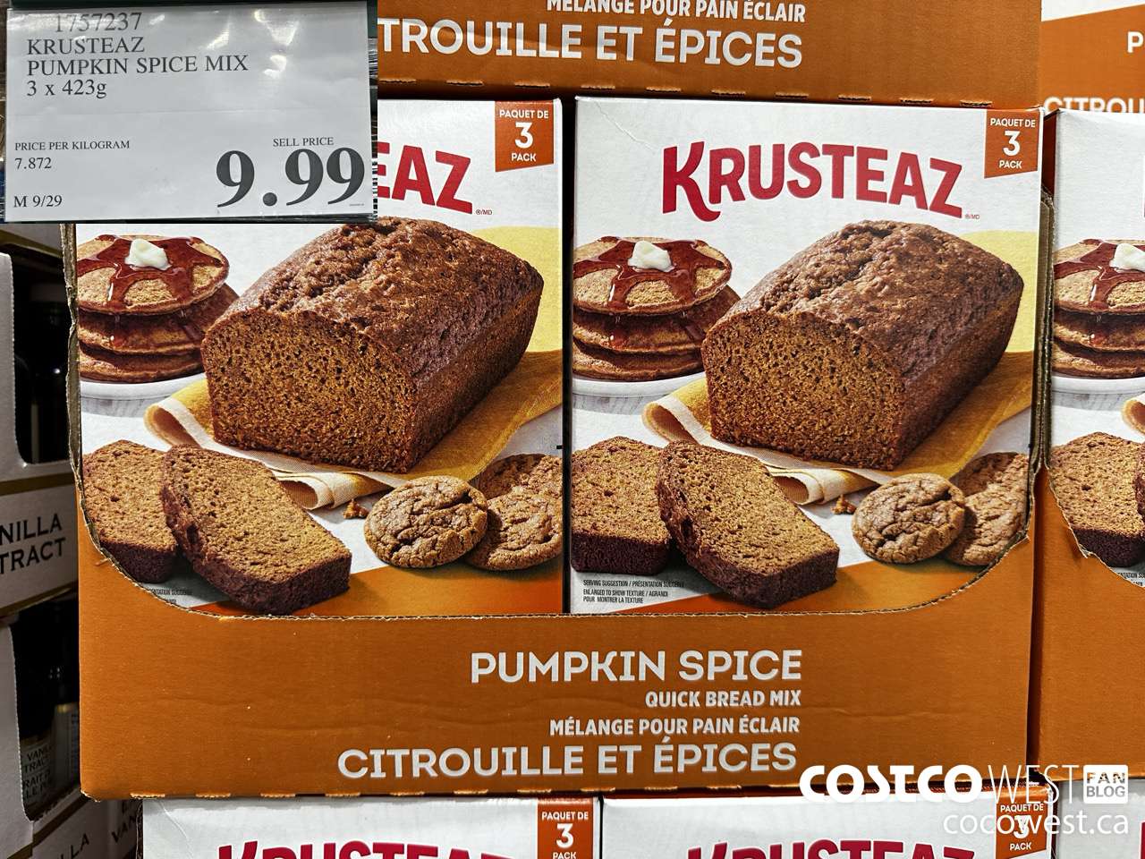 1757237 KRUSTEAZ PUMPKIN SPICE MIX 3 X 423G $9.99