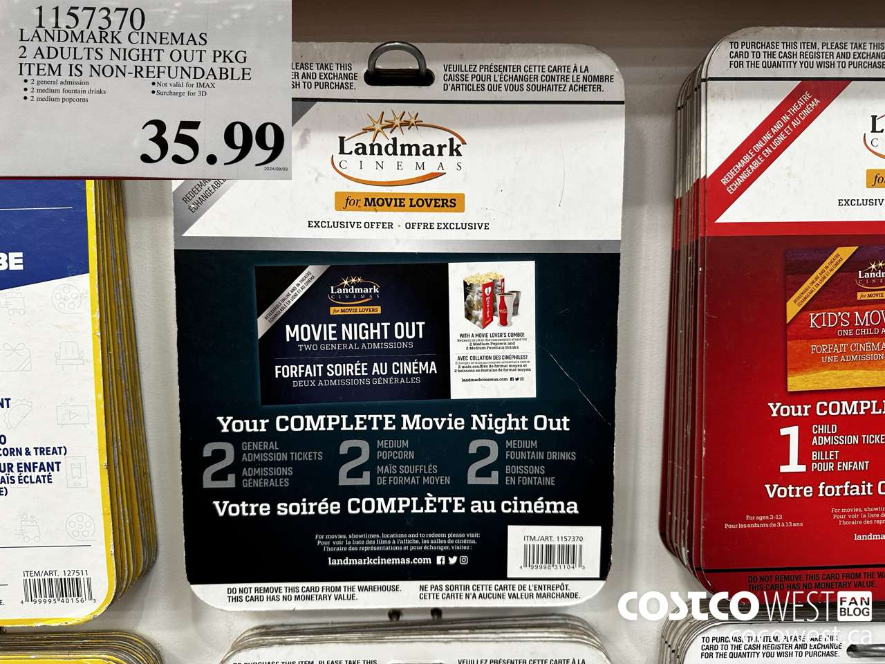 157370 LANDMARK CINEMAS NIGHT OUT PACKAGE 2XADULT  $35.99