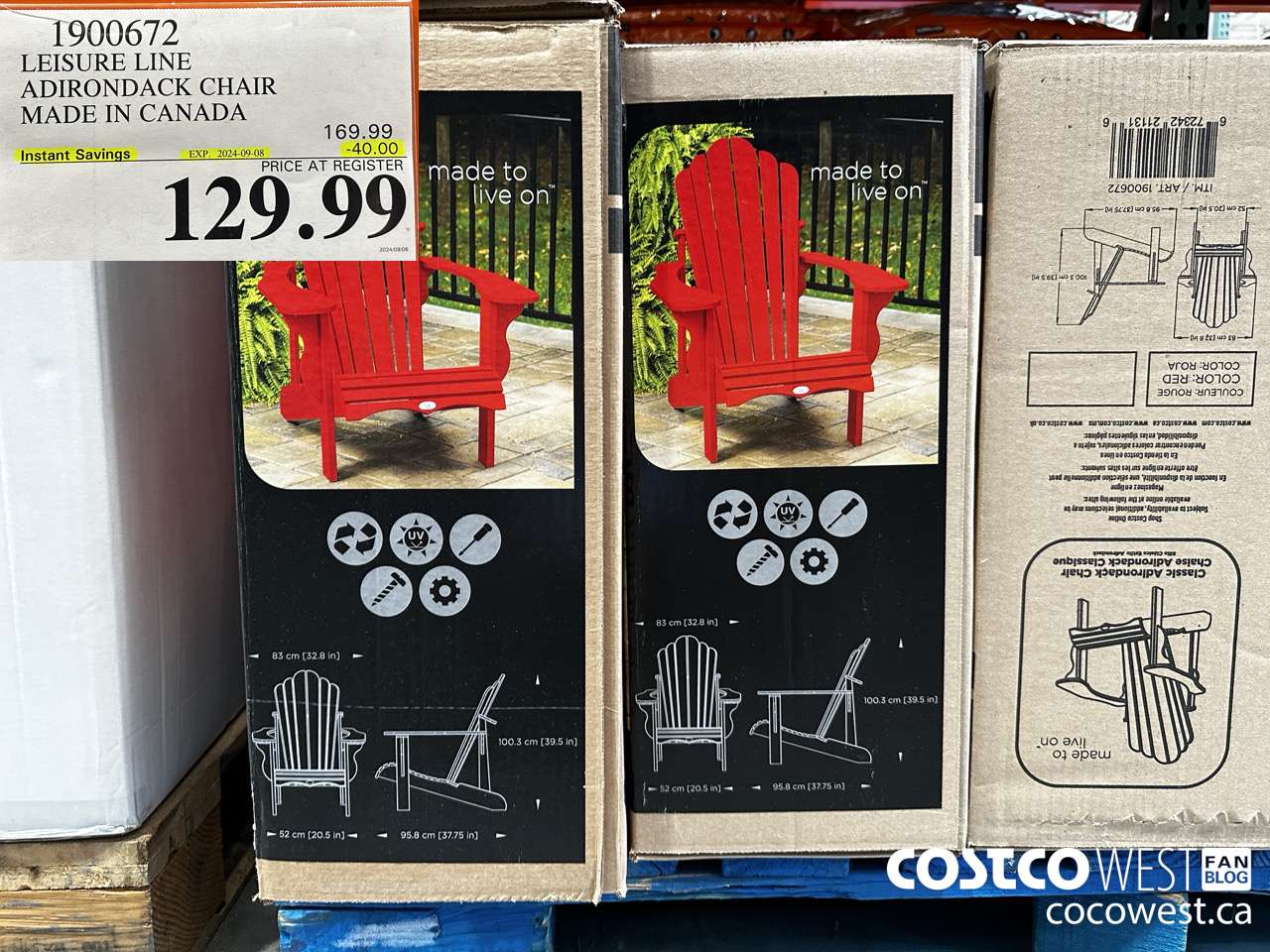 1900672 LEISURE LINE ADIRONDACK CHAIR MADE IN CANADA ($40.00 INSTANT SAVINGS EXPIRES ON 2024-09-08) $129.99