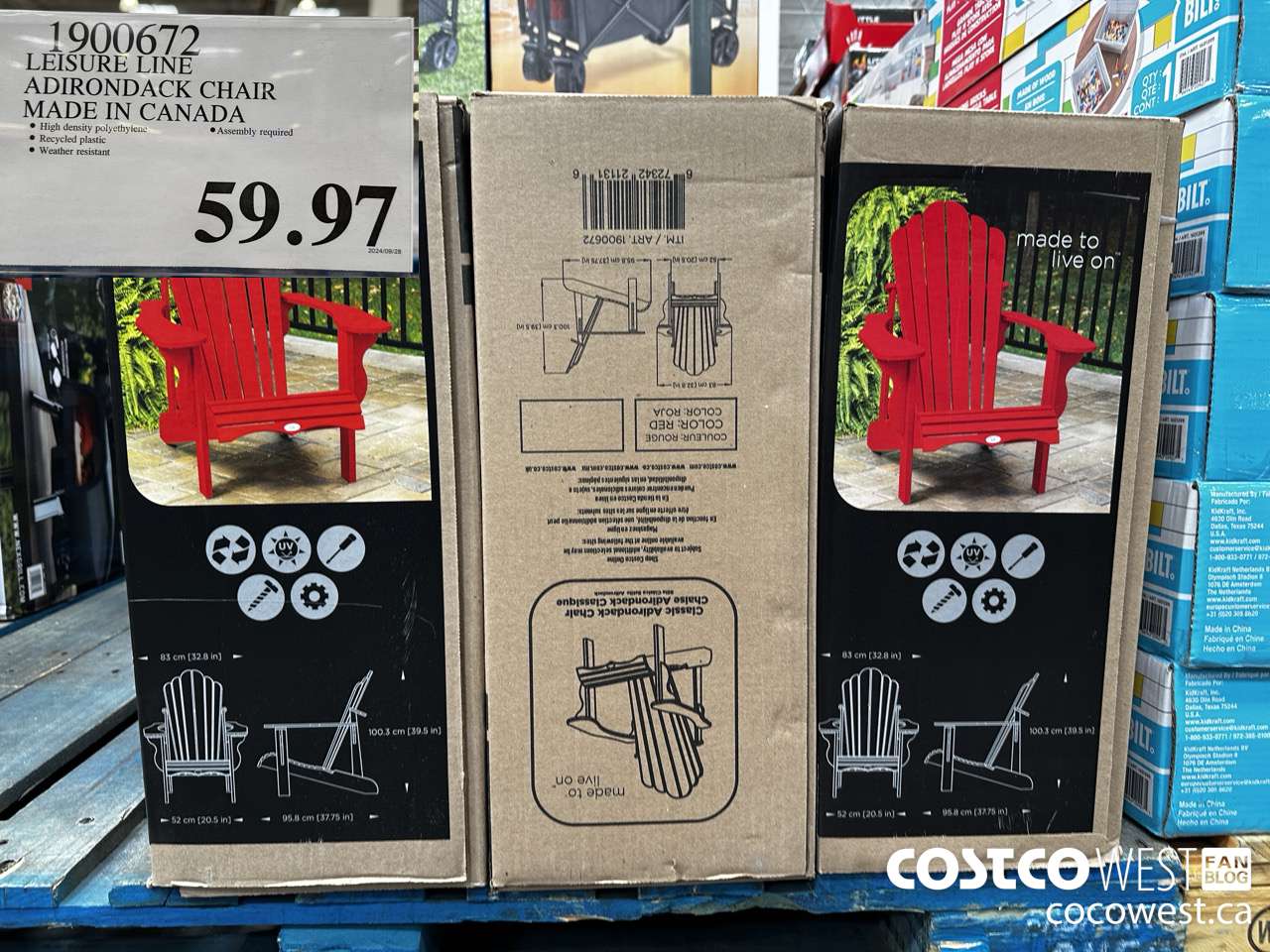 1900672 LEISURE LINE ADIRONDACK CHAIR MADE IN CANADA $59.97