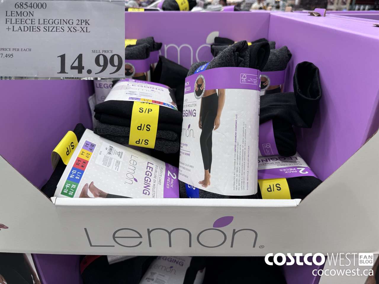 6854000 LEMON FLEECE LEGGING 2PK LADIES SIZES XS-XL $14.99