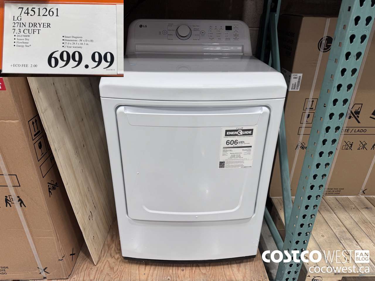 7451261 LG 27IN 7.3 CU. FT DRYER $699.99