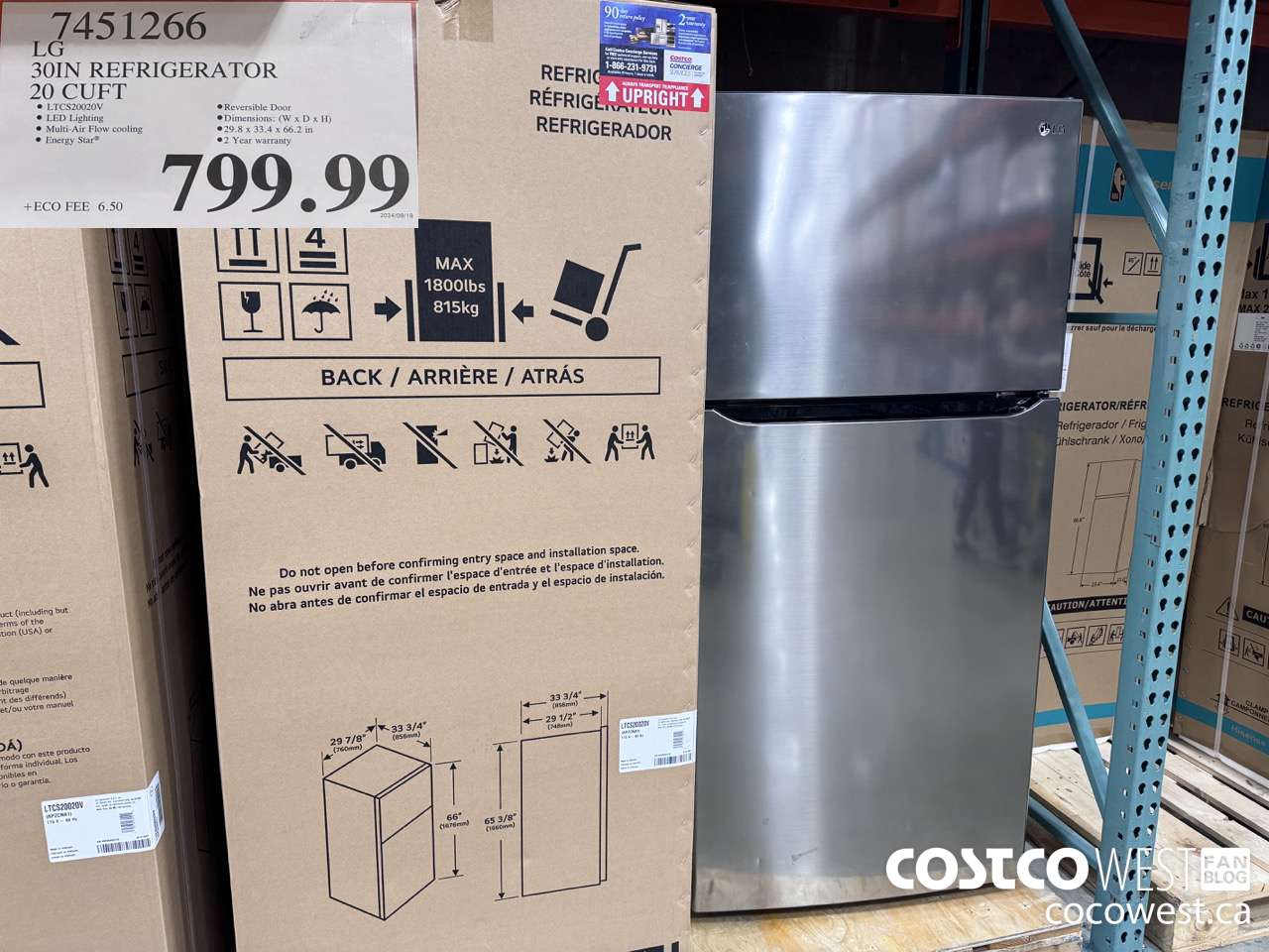 7451266 LG 30 IN. REFRIGERATOR 20 cu.ft $799.99