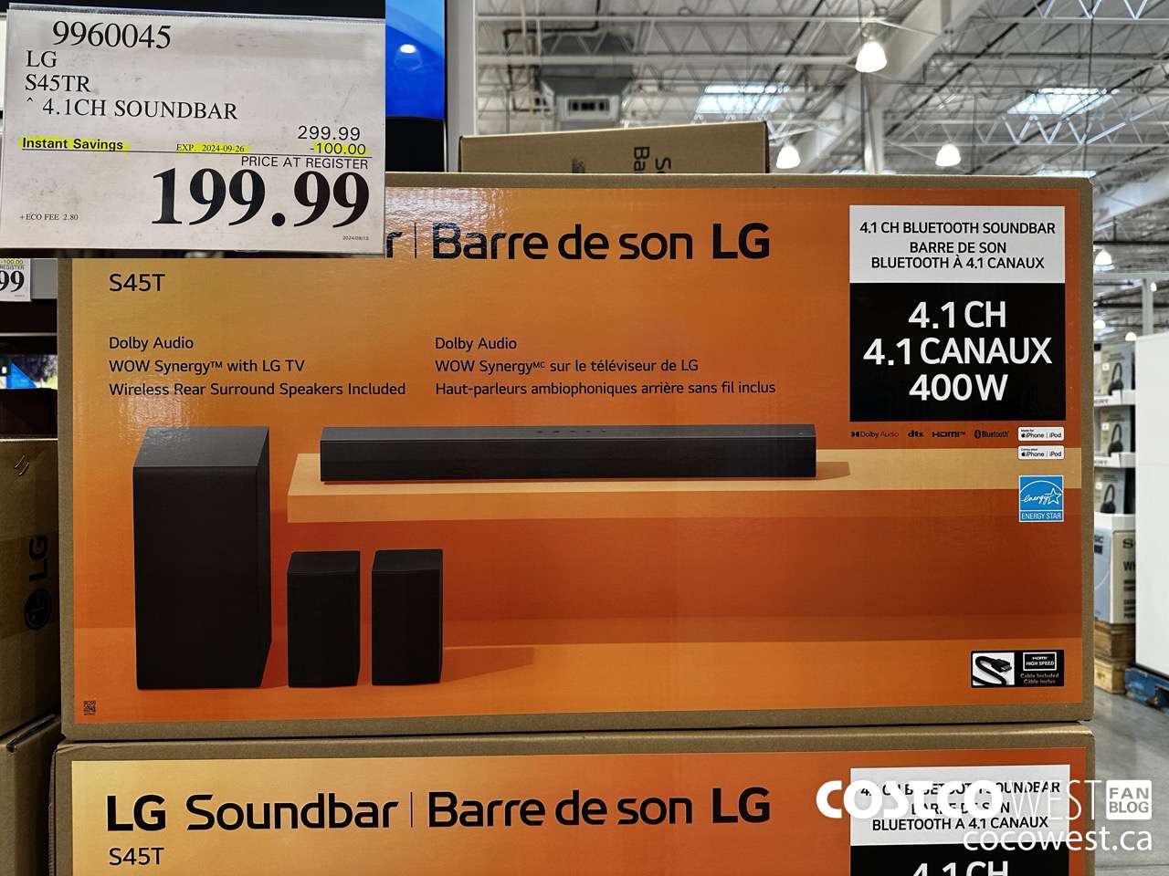 9960045 LG S45TR 4.1CH SOUNDBAR ($100.00 INSTANT SAVINGS EXPIRES ON 2024-09-26) $199.99